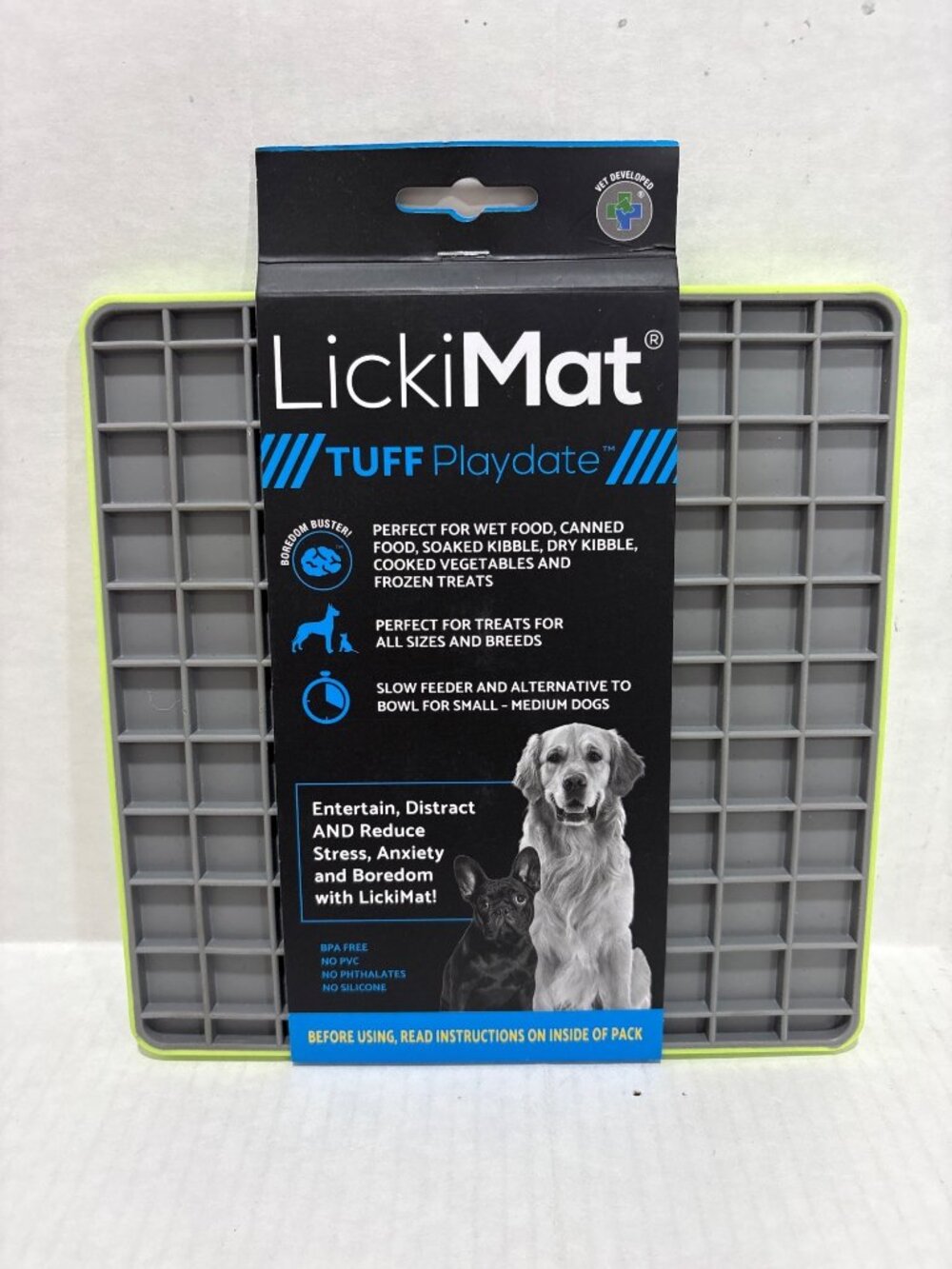 LickiMat Tuff Buddy Boredom Buster Dog Cat Slow Feeder Mat Green Hard Back New